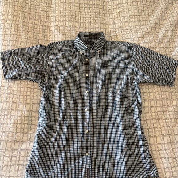 Eddie Bauer Navy and White Plaid Button Down Shirt - Picture 1 of 2
